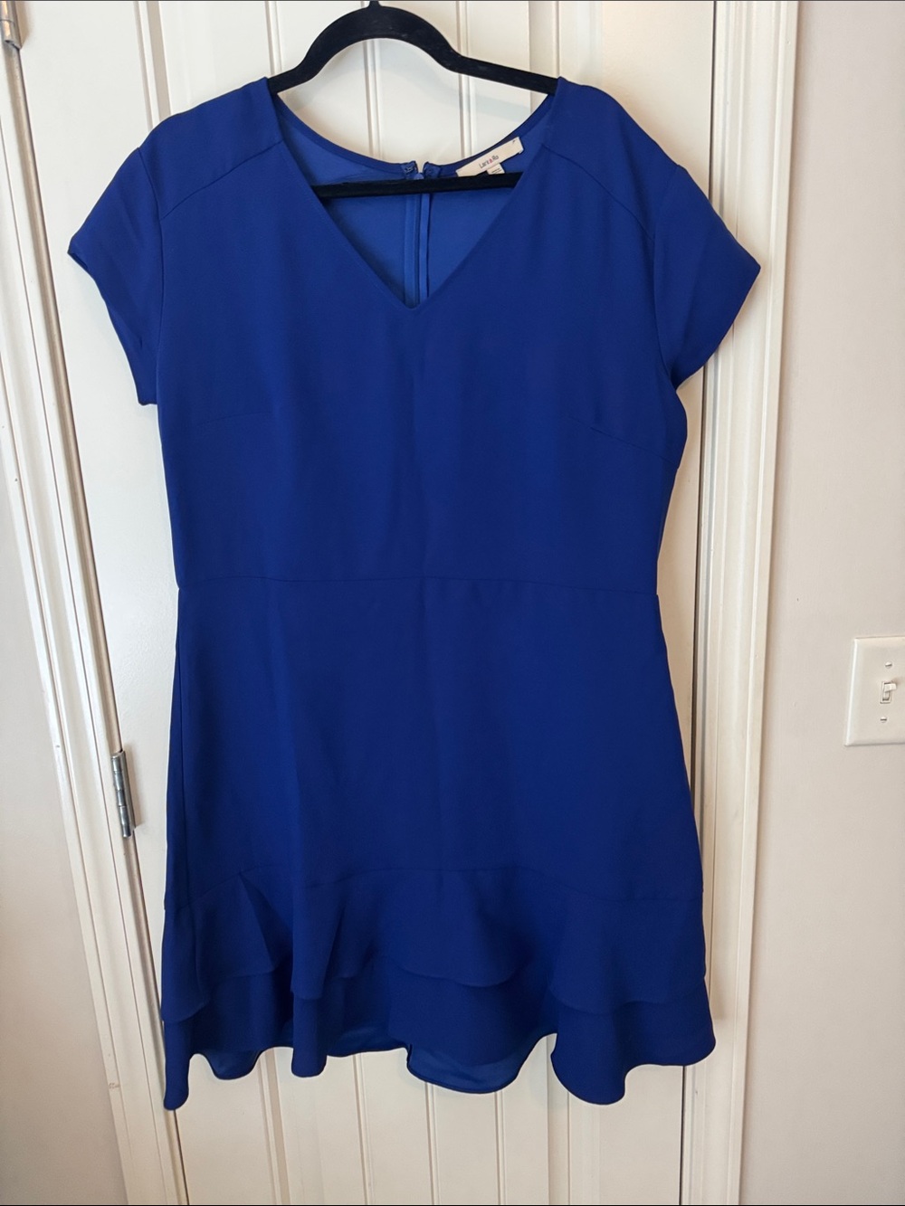 Lark & Ro Royal Blue V-Neck Mini Dress with Ruffle Hem